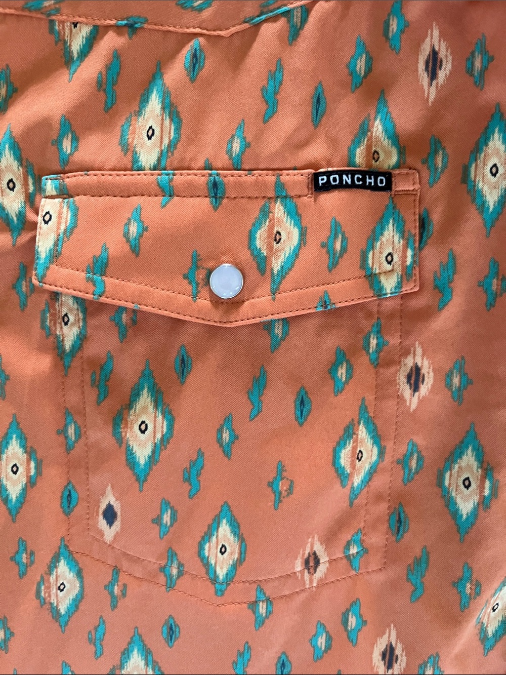 Poncho Orange Diamond-Print Short-Sleeve Pearl Snap Shirt XXL - Picture 3 of 4
